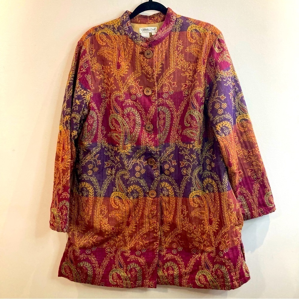 COLDWATER CREEK Sz PXL Made in India Lined Paisley Colourful Buttoned Blazer